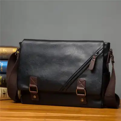 Men Vintage Asymmetric Zipper Clasp Crossbody Messenger Bag Business