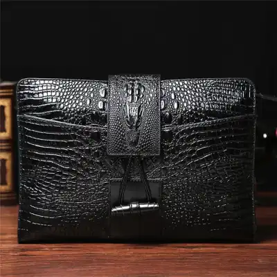Men Fashion Crocodile Grain Zipper PU Clutch Bag