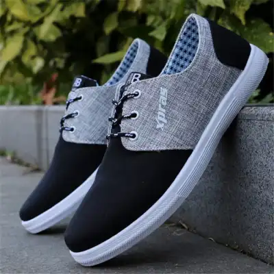Men Fashion Color Blocking Letter Printed Lace-up Canvas Skate Shoes Low Top Flat Shoes Size 6.5-12