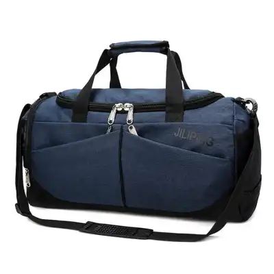 Men Zipper Color Blocking Letter Printed Large Capacity Travel Bag Unisex Nylon Solid Color Weekend Bag