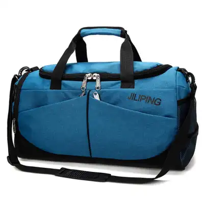 Men Zipper Color Blocking Letter Printed Large Capacity Travel Bag Unisex Nylon Solid Color Weekend Bag