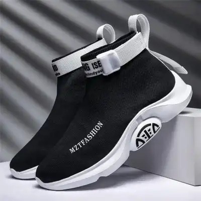 Men Contrast Neon Color Letter Printed High Top Sneakers with Breathable Technology Size 6.5-10