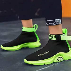 Men Contrast Neon Color Letter Printed High Top Sneakers with Breathable Technology Size 6.5-10