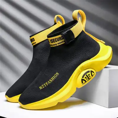 Men Contrast Neon Color Letter Printed High Top Sneakers with Breathable Technology Size 6.5-10