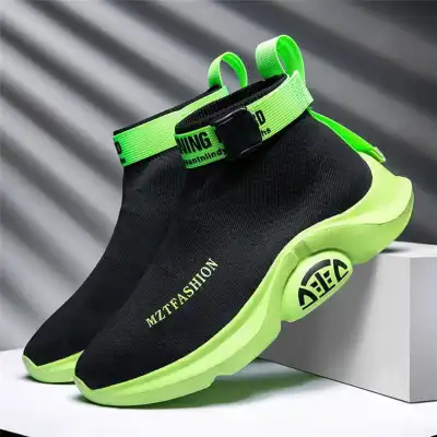 Men Contrast Neon Color Letter Printed High Top Sneakers with Breathable Technology Size 6.5-10