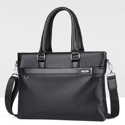 Men Fashion Solid Color Zipper Large Capacity Dismountable Strap Briefcase