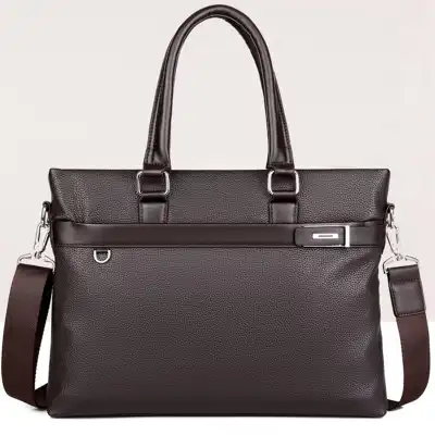Men Fashion Solid Color Zipper Large Capacity Dismountable Strap Briefcase
