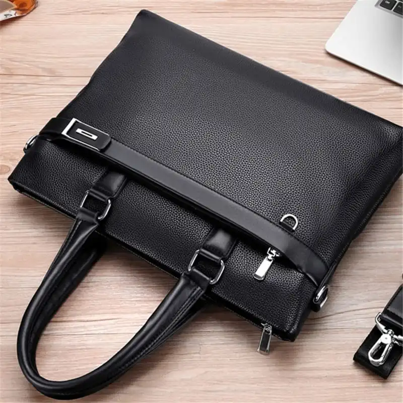 Men Fashion Solid Color Zipper Large Capacity Dismountable Strap Briefcase