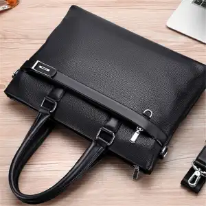 Men Fashion Solid Color Zipper Large Capacity Dismountable Strap Briefcase