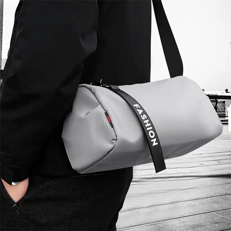 Men Casual Large Capacity Zipper Crossbody Bag Oxford Cloth Bucket Solid Color