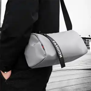 Men Casual Large Capacity Zipper Crossbody Bag Oxford Cloth Bucket Solid Color