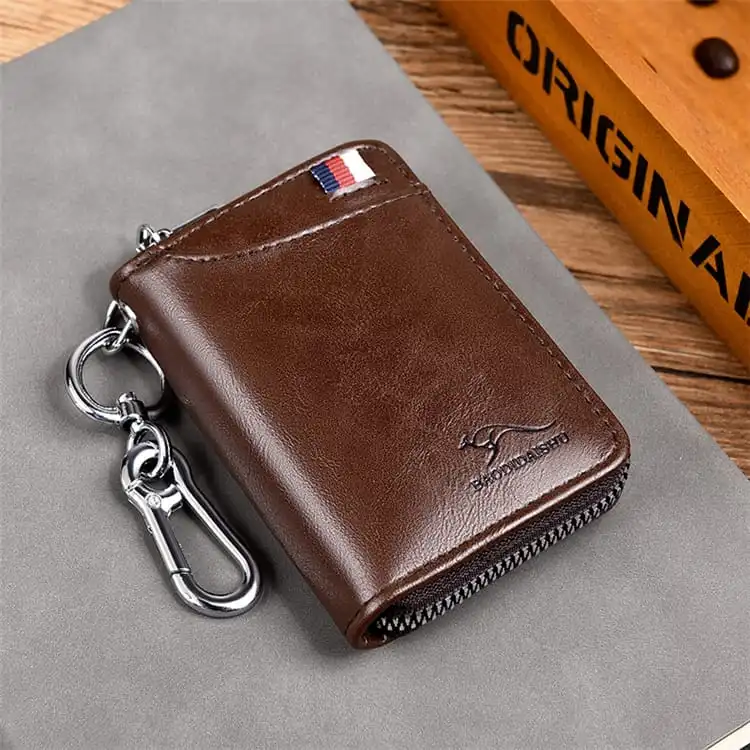 Men Retro Multifunction Zipper Wallet Business PU Leather Solid Color