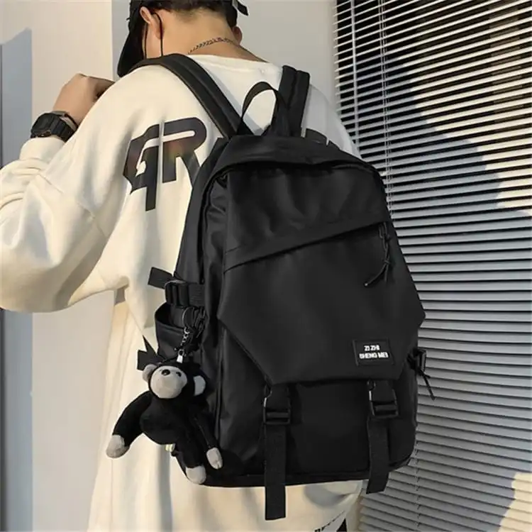 Unisex Fashion Zipper Solid Color Large Capacity Backpack Nylon Vertical Square