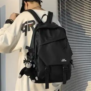 Unisex Fashion Zipper Solid Color Large Capacity Backpack Nylon Vertical Square