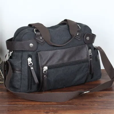 Men Casual Zipper Canvas Handle Bag Large Capacity Horizontal Square