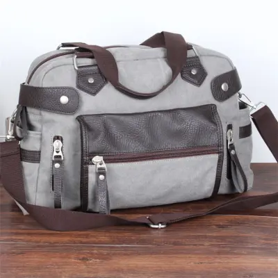 Men Casual Zipper Canvas Handle Bag Large Capacity Horizontal Square