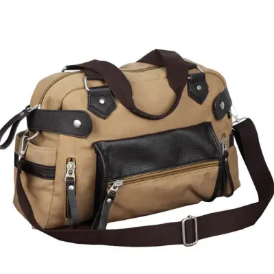 Men Casual Zipper Canvas Handle Bag Large Capacity Horizontal Square
