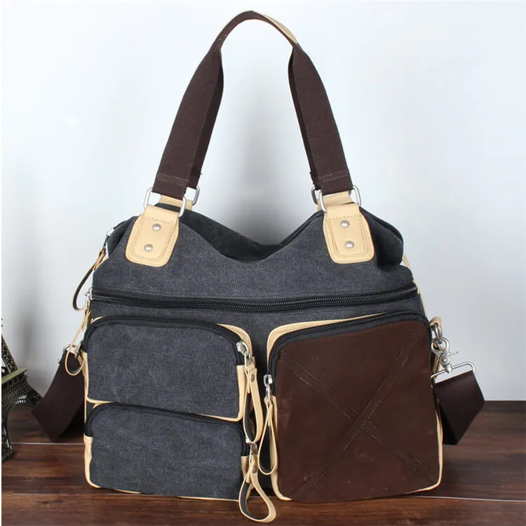 Men Unique Retro Zipper Large Capacity Multi-pocket Handle Canvas Bag