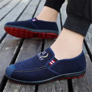 Size 6.5-10 Men Fashion Embroidery Slip On Canvas Loafers Flat Heel