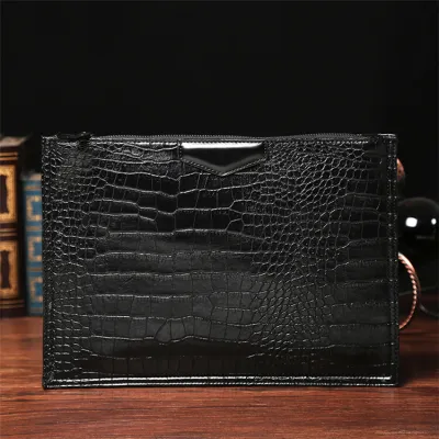 Men's Crocodile Grain PU Leather Zipper Large Capacity Laptop Briefcase
