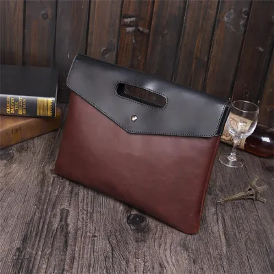 Men Retro Color Blocking Large Capacity Briefcase Leather Style Clutch Bag