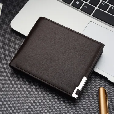 Men Fashion Color Block Patchwork Portable PU Leather Wallet Short Horizontal Square