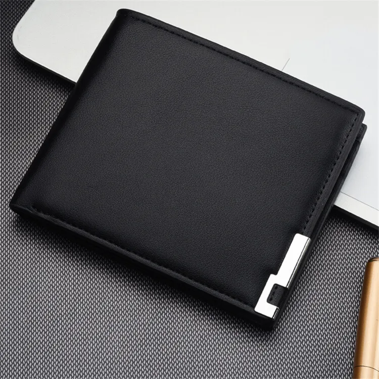 Men Fashion Color Block Patchwork Portable PU Leather Wallet Short Horizontal Square