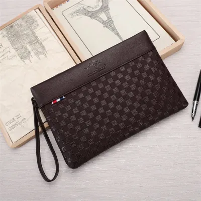 Men Fashion Checkered Zipper Briefcases with Synthetic Leather and Polyester Lining