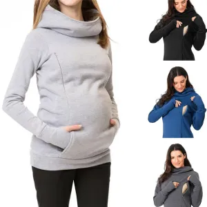 S-3XL Women Plush Thickened Long Sleeve Half Finger Breast-feeding Maternity Hoodies
