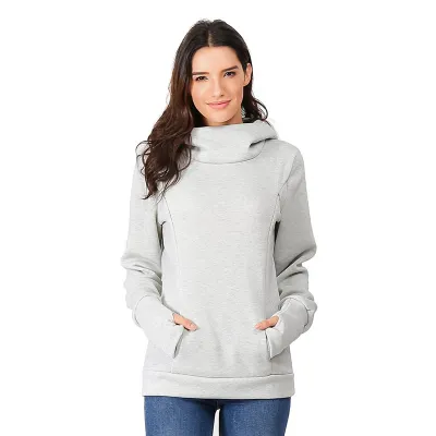S-3XL Women Plush Thickened Long Sleeve Half Finger Breast-feeding Maternity Hoodies