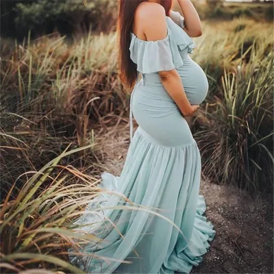 S-XL Women Fashion Solid Color Strap Ruffled Maternity Dresses