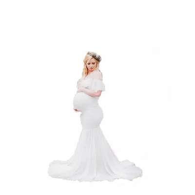 S-XL Women Fashion Solid Color Strap Ruffled Maternity Dresses