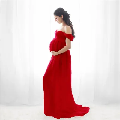 S-XL Women Off-Shoulder Mesh Maternity Dress