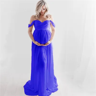 S-XL Women Off-Shoulder Mesh Maternity Dress