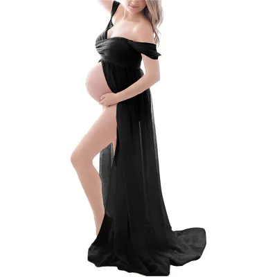 S-XL Women Off-Shoulder Mesh Maternity Dress