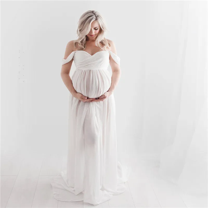S-XL Women Off-Shoulder Mesh Maternity Dress