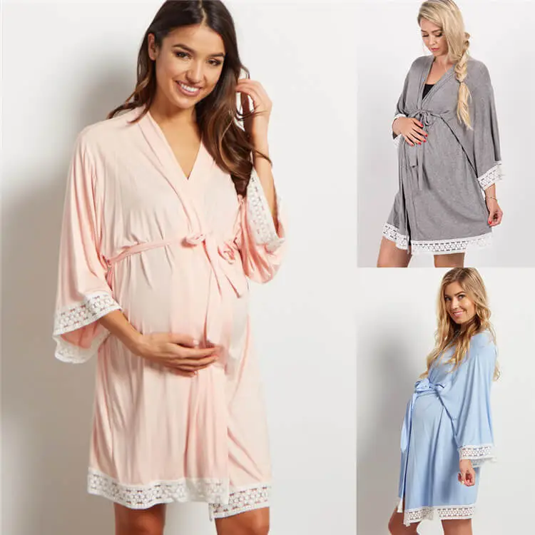 S-3XL Women Lace Patchwork Crop Sleeve Maternity Night-robe