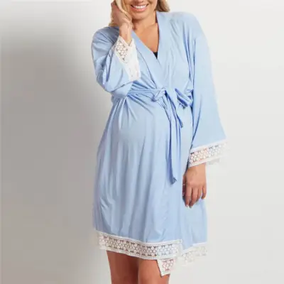 S-3XL Women Lace Patchwork Crop Sleeve Maternity Night-robe