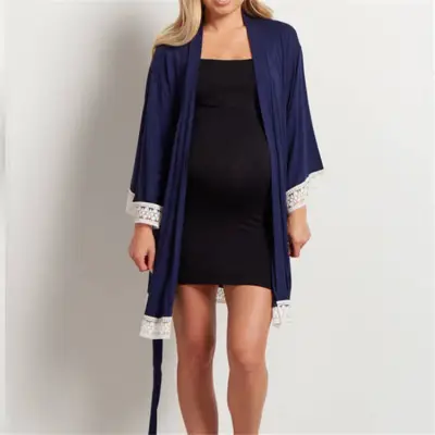 S-3XL Women Lace Patchwork Crop Sleeve Maternity Night-robe