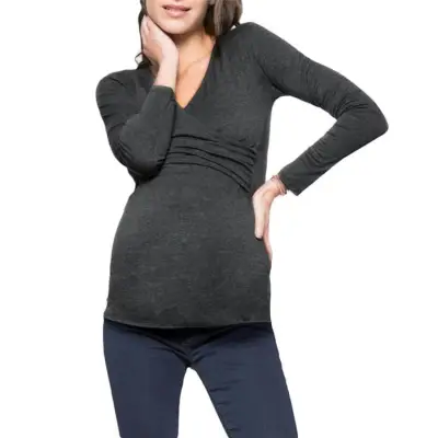 S-2XL Women Solid Color V Neck Long Sleeve Maternity Pullover Top
