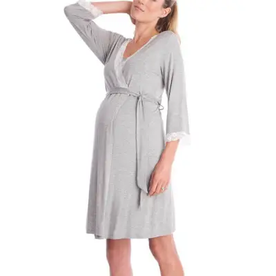 S-2XL Women Lace Patchwork Crop Sleeve Maternity Dress Night-robe
