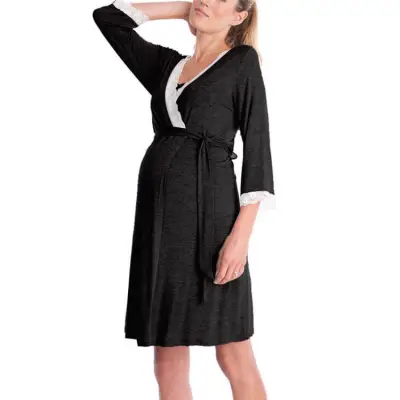 S-2XL Women Lace Patchwork Crop Sleeve Maternity Dress Night-robe