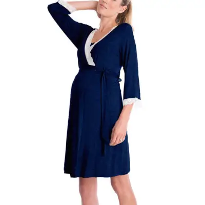 S-2XL Women Lace Patchwork Crop Sleeve Maternity Dress Night-robe