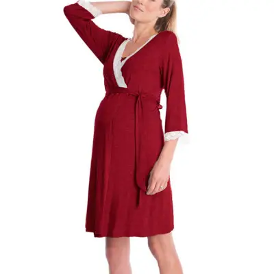 S-2XL Women Lace Patchwork Crop Sleeve Maternity Dress Night-robe