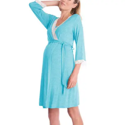 S-2XL Women Lace Patchwork Crop Sleeve Maternity Dress Night-robe
