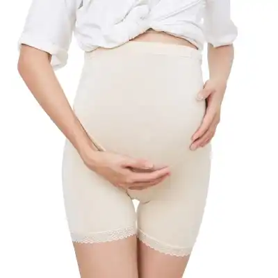 L-2XL Women Fashion High Waist Solid Color Lace Hem Maternity Panties