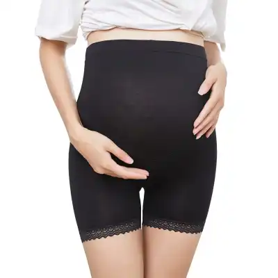 L-2XL Women Fashion High Waist Solid Color Lace Hem Maternity Panties
