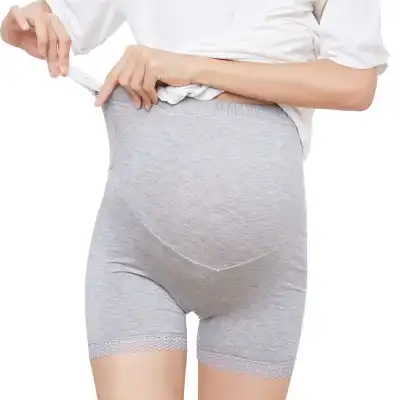 L-2XL Women Fashion High Waist Solid Color Lace Hem Maternity Panties