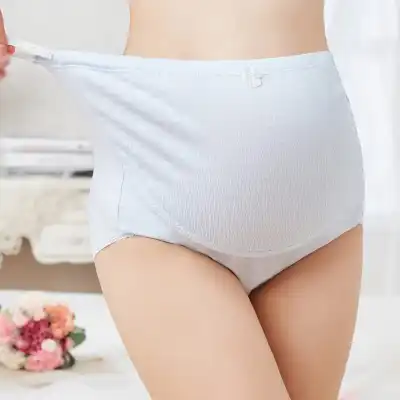 M-5XL Women Fashion Solid Color Creased Maternity Panties High Waist Pure Cotton