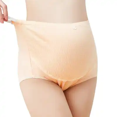 M-5XL Women Fashion Solid Color Creased Maternity Panties High Waist Pure Cotton